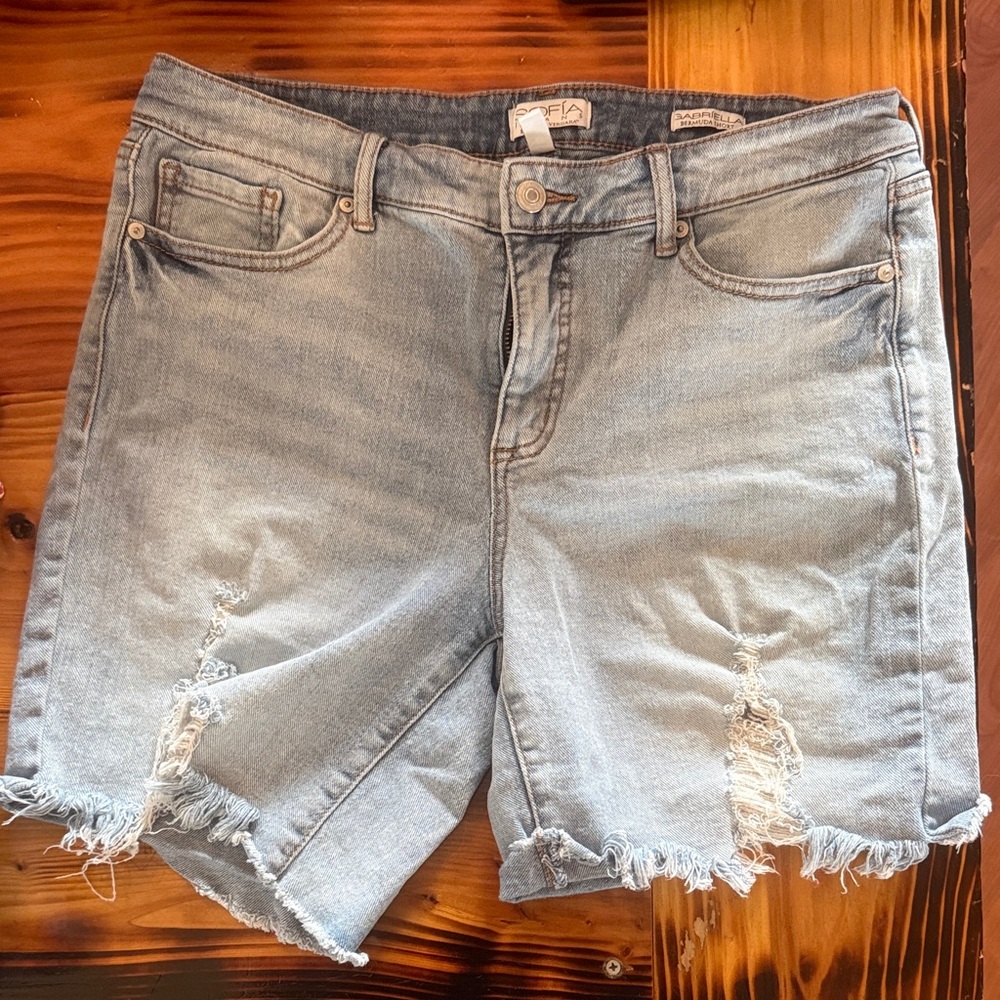 sofia by sofia vergara Light Wash Distressed Denim Shorts